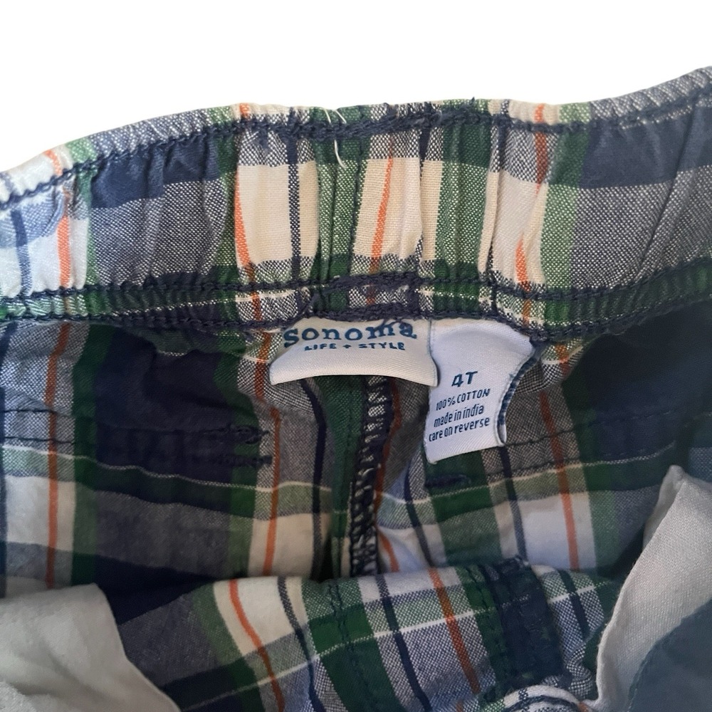 Sonoma Boy's Size 4T Cargo Shorts Plaid Green Blue Orange 100% Cotton - Picture 3 of 6